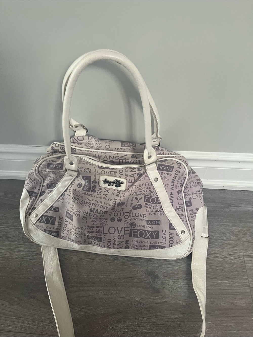 Foxy Jeans Satchel Bag in Light Pink and White
